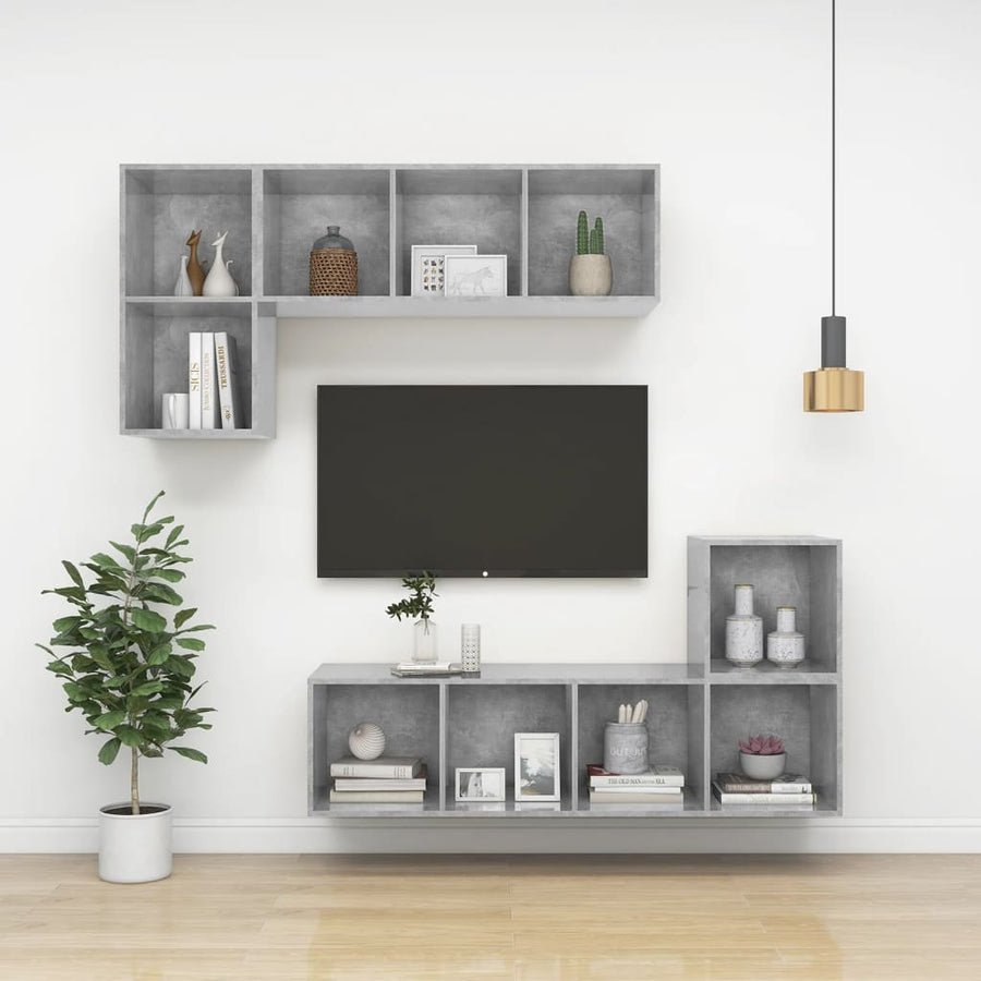 Tv-wandmeubel 37x37x107 cm bewerkt hout betongrijs