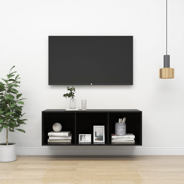 Tv-Wandmeubel Spaanplaat 37 x 37 x 107 cm Hoogglans zwart