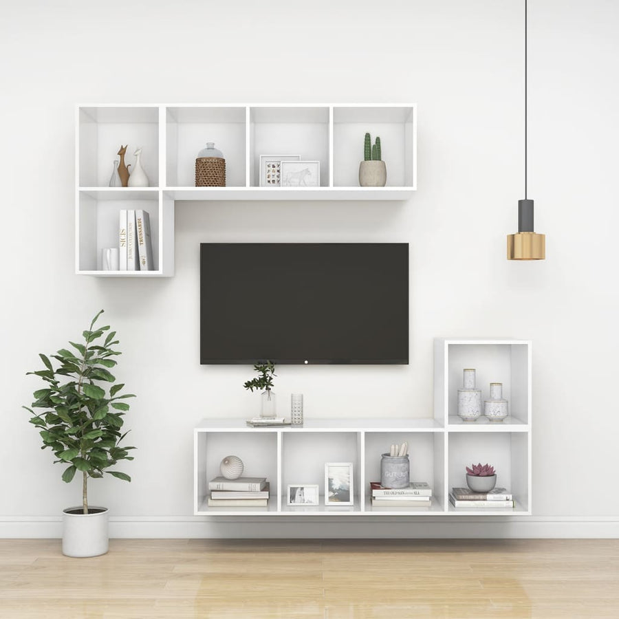 Tv-Wandmeubel 37X37X142,5 Cm Bewerkt Hout 37 x 37 x 142.5 cm Wit