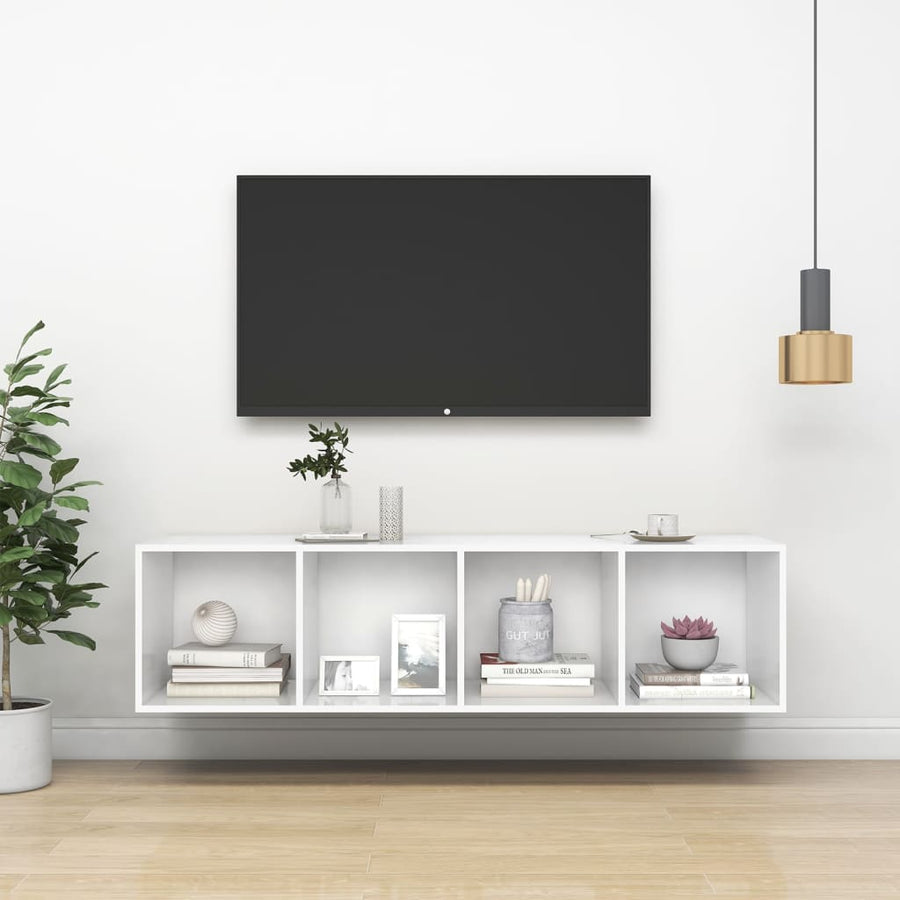 Tv-Wandmeubel 37X37X142,5 Cm Bewerkt Hout 37 x 37 x 142.5 cm Wit