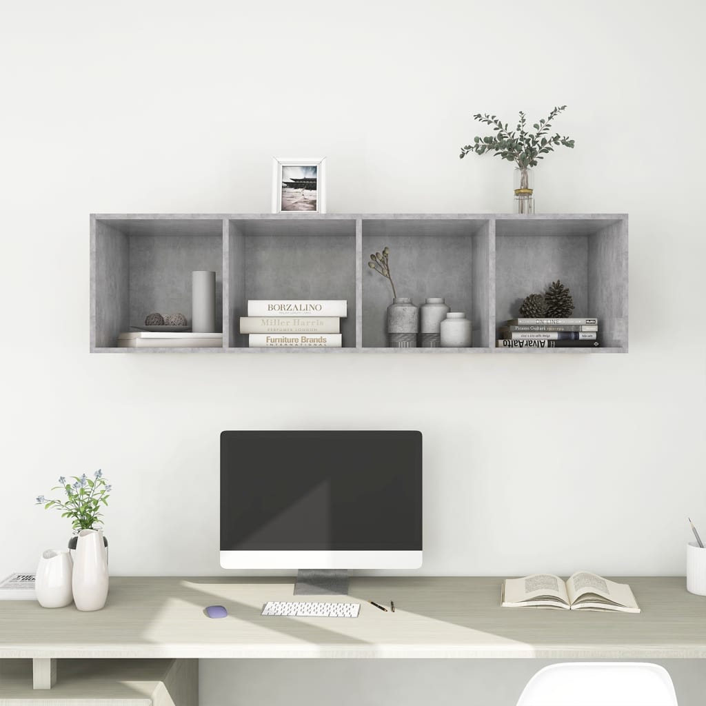 Tv-Wandmeubel 37X37X142,5 Cm Bewerkt Hout 37 x 37 x 142.5 cm Betongrijs
