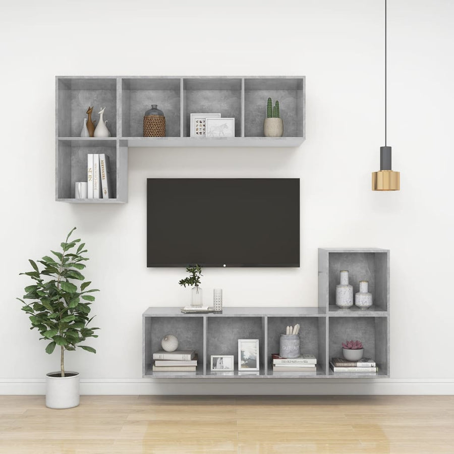 Tv-Wandmeubel 37X37X142,5 Cm Bewerkt Hout 37 x 37 x 142.5 cm Betongrijs