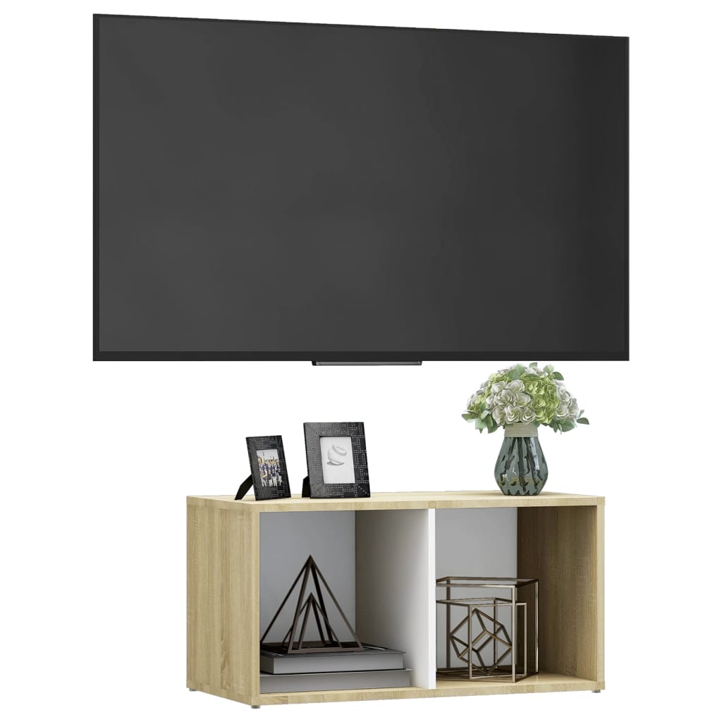 Tv-meubel 72x35x36,5 cm bewerkt hout wit en sonoma eikenkleurig