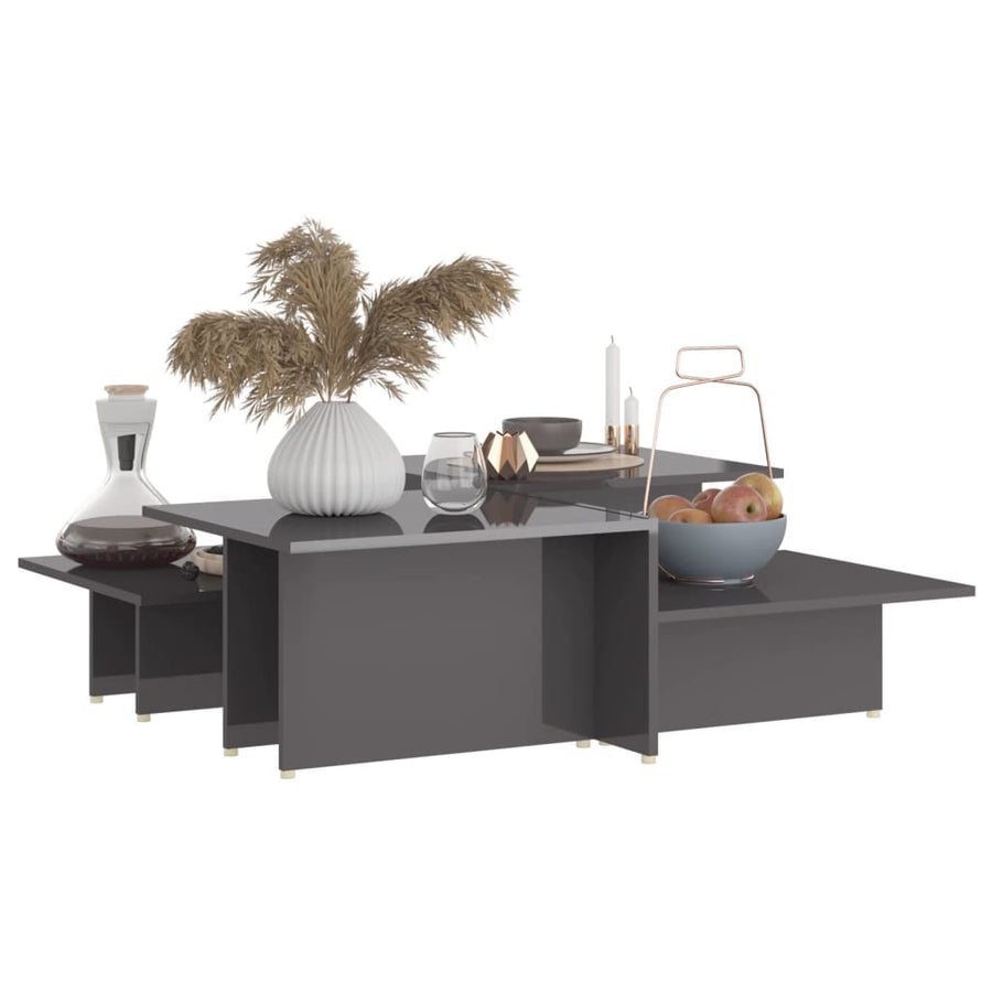 Salontafels 2 St 111,5X50X33 Cm Bewerkt Hout Hoogglans Grijs