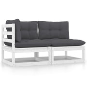 Loungeset massief grenenhout wit 2-delig