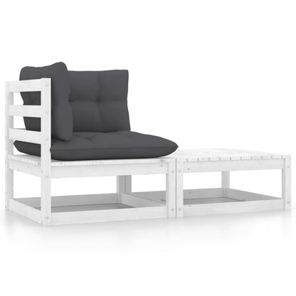 2-Delige Loungeset Met Kussens Massief Grenenhout Wit Hoek + voetenbank