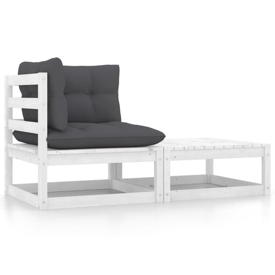 2-Delige Loungeset Met Kussens Massief Grenenhout Wit Hoek + voetenbank
