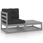 Loungeset massief grenenhout grijs 2-delig