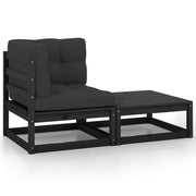 Loungeset massief grenenhout 2-delig zwart