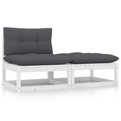 2-Delige Loungeset Met Kussens Massief Grenenhout Wit midden + voetensteun