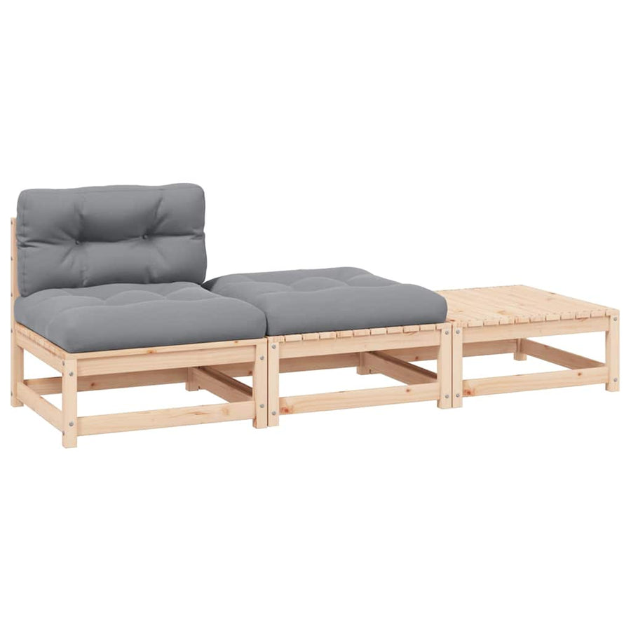 3-delige Loungeset met kussens massief grenenhout