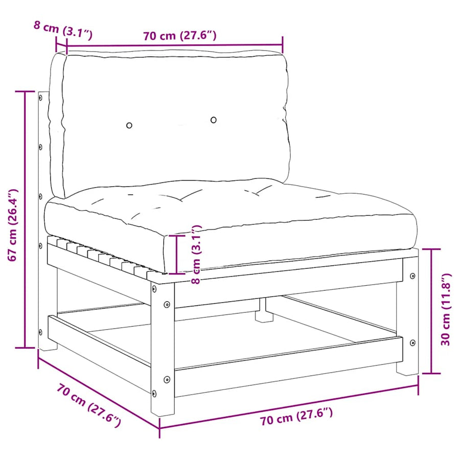 3-delige Loungeset met kussens massief grenenhout