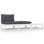 Loungeset massief grenenhout wit 3-delig