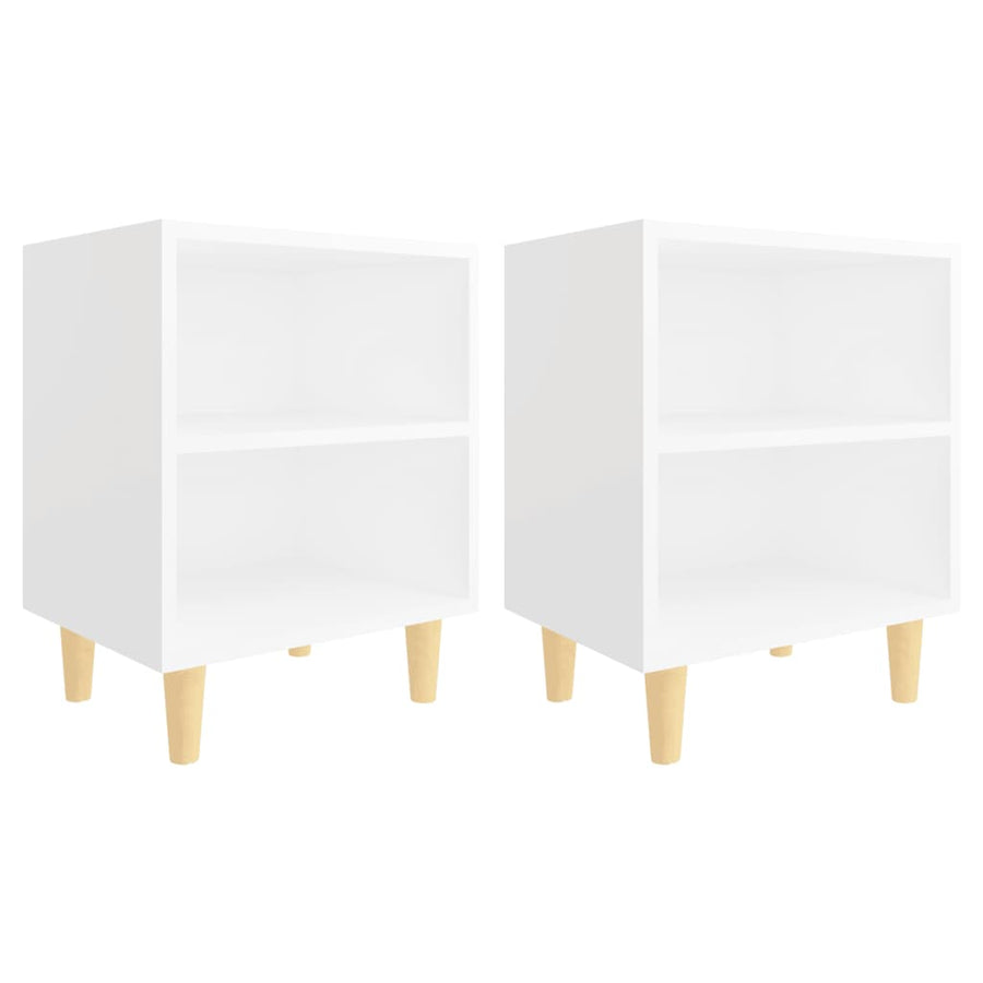 Nachtkastjes 2 st met massief houten poten 40x30x50 cm wit