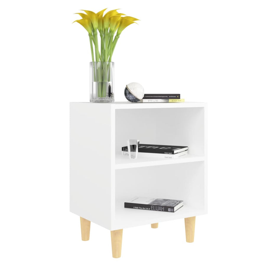 Nachtkastjes 2 st met massief houten poten 40x30x50 cm wit