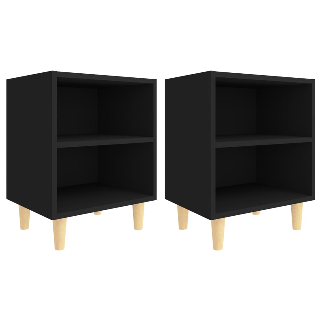 Nachtkastjes 2 st met massief houten poten 40x30x50 cm zwart