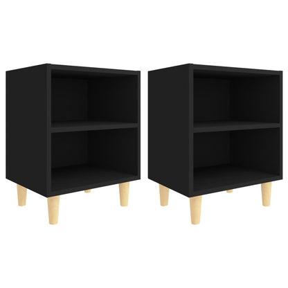 Nachtkastjes 2 st met massief houten poten 40x30x50 cm zwart
