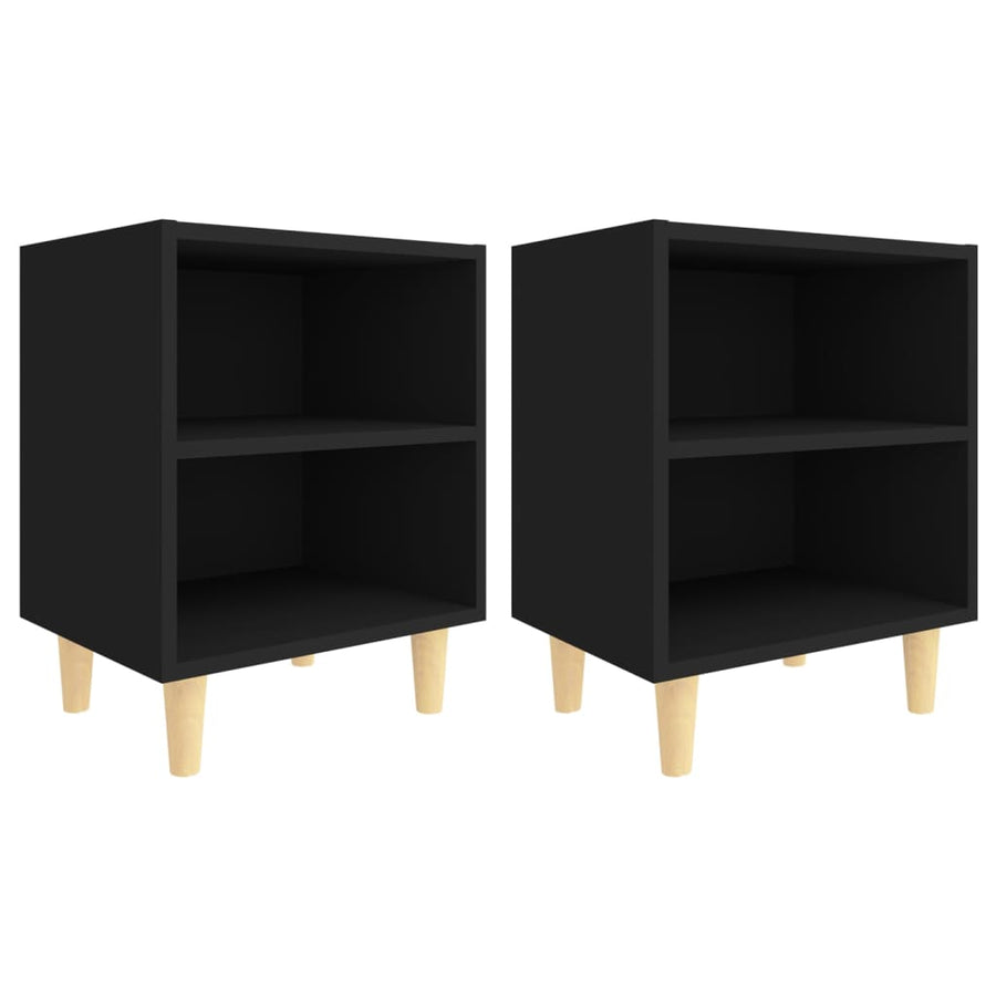 Nachtkastjes 2 st met massief houten poten 40x30x50 cm zwart