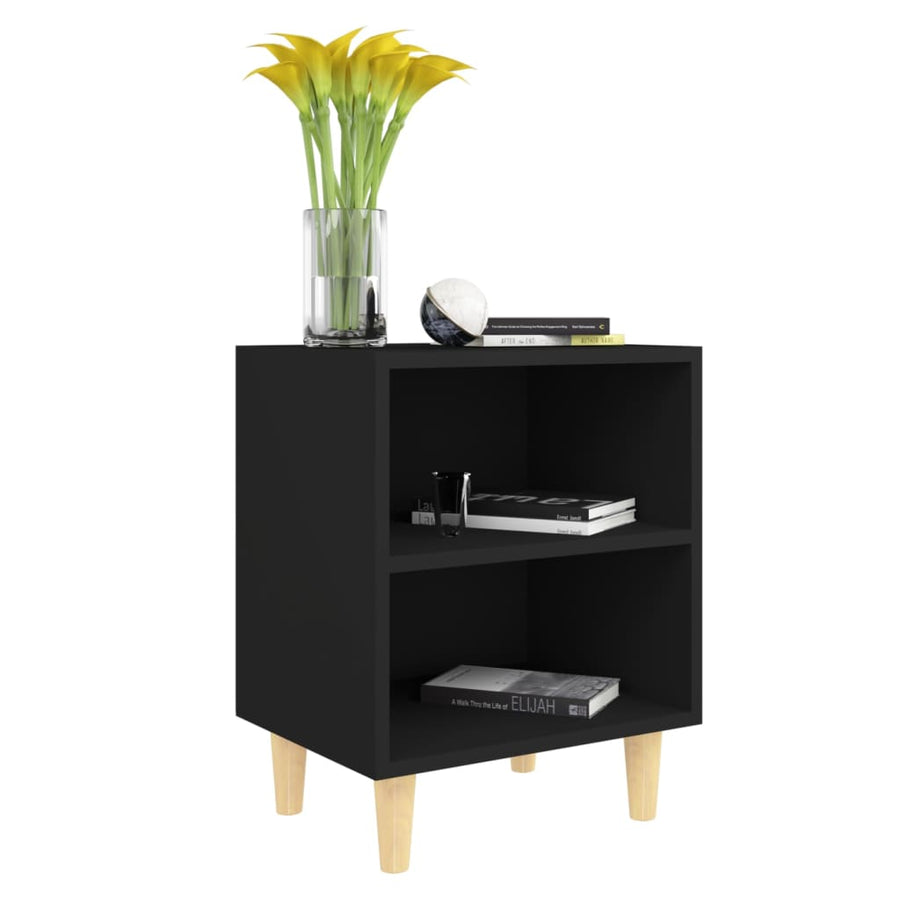 Nachtkastjes 2 st met massief houten poten 40x30x50 cm zwart