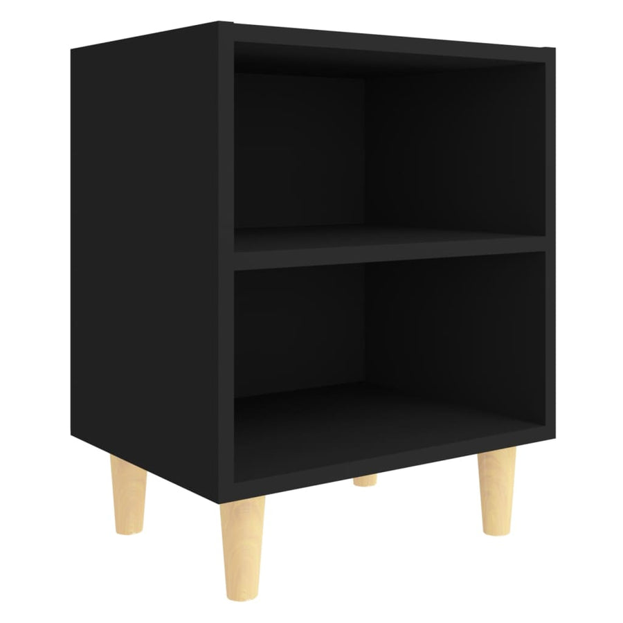 Nachtkastjes 2 st met massief houten poten 40x30x50 cm zwart