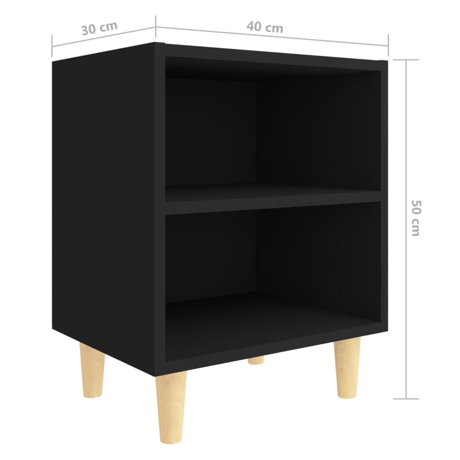 Nachtkastjes 2 st met massief houten poten 40x30x50 cm zwart
