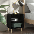 Nachtkastjes 2 st met massief houten poten 40x30x50 cm zwart