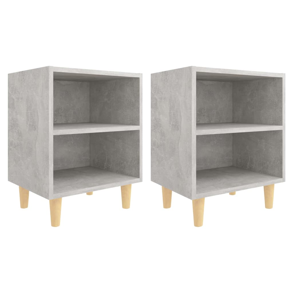 Nachtkastjes 2 st met houten poten 40x30x50 cm betongrijs