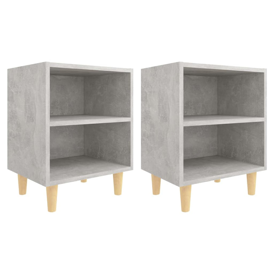 Nachtkastjes 2 st met houten poten 40x30x50 cm betongrijs