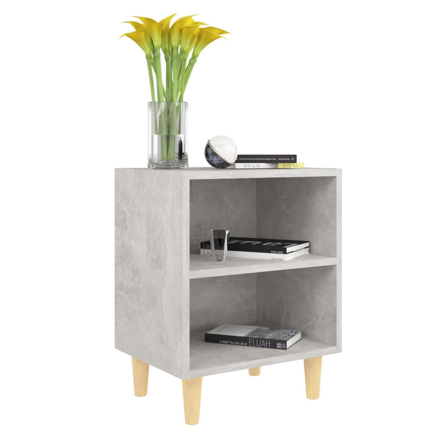 Nachtkastjes 2 st met houten poten 40x30x50 cm betongrijs