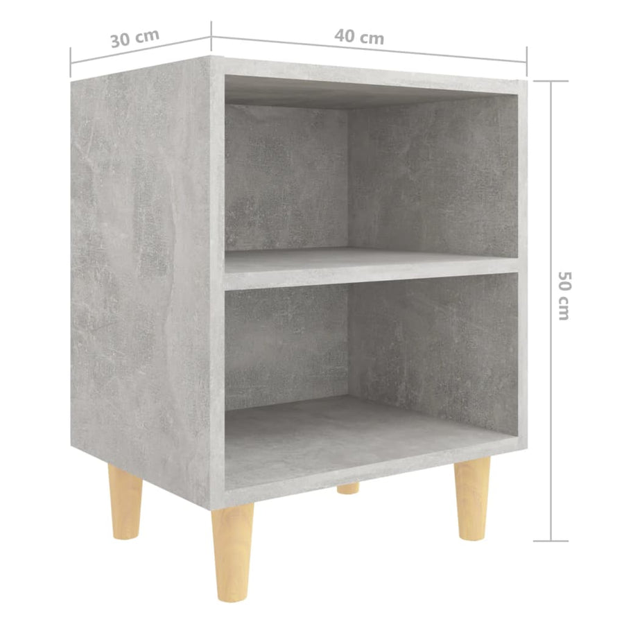 Nachtkastjes 2 st met houten poten 40x30x50 cm betongrijs
