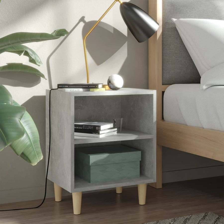 Nachtkastjes 2 st met houten poten 40x30x50 cm betongrijs