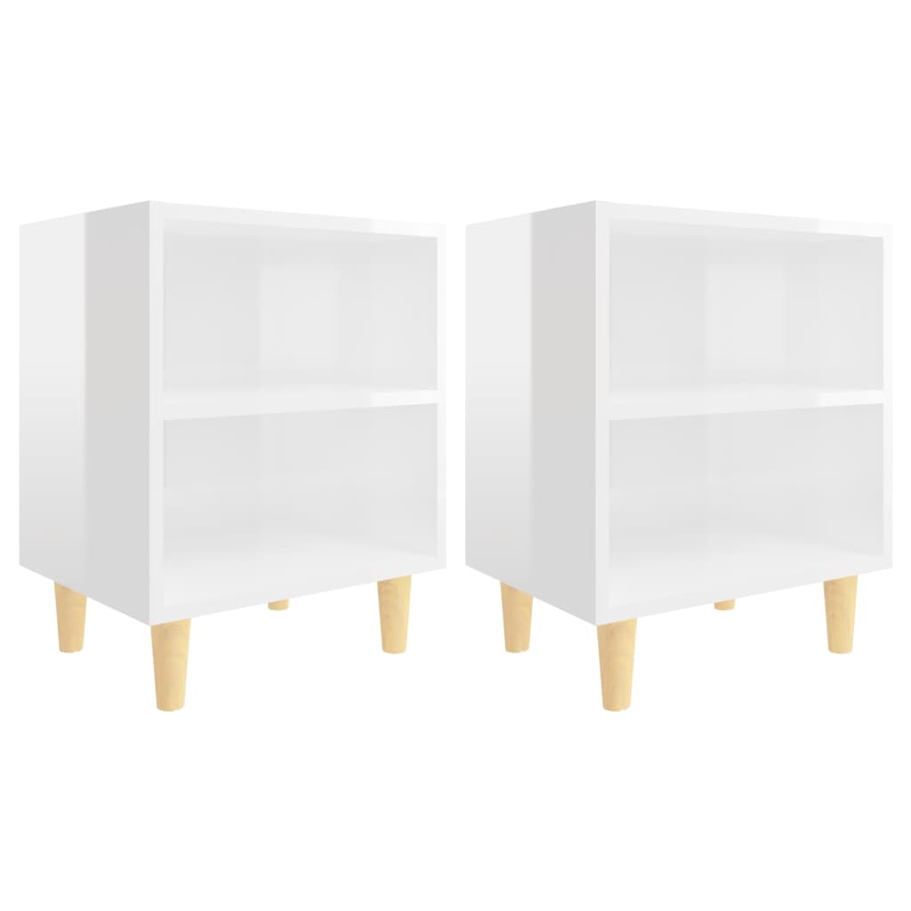 Nachtkastjes Met Houten Poten 40X30X50 Cm 2 Hoogglans wit