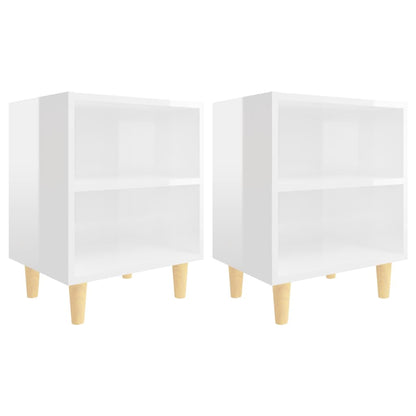 Nachtkastjes Met Houten Poten 40X30X50 Cm 2 Hoogglans wit