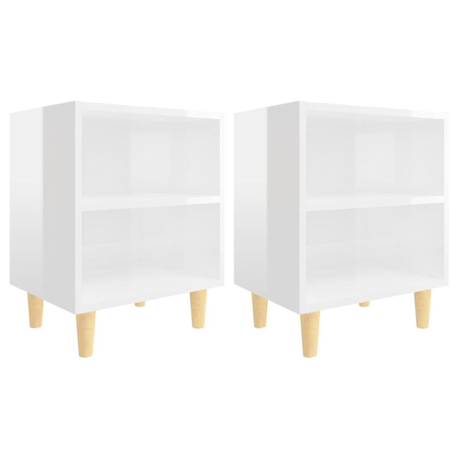 Nachtkastjes Met Houten Poten 40X30X50 Cm 2 Hoogglans wit