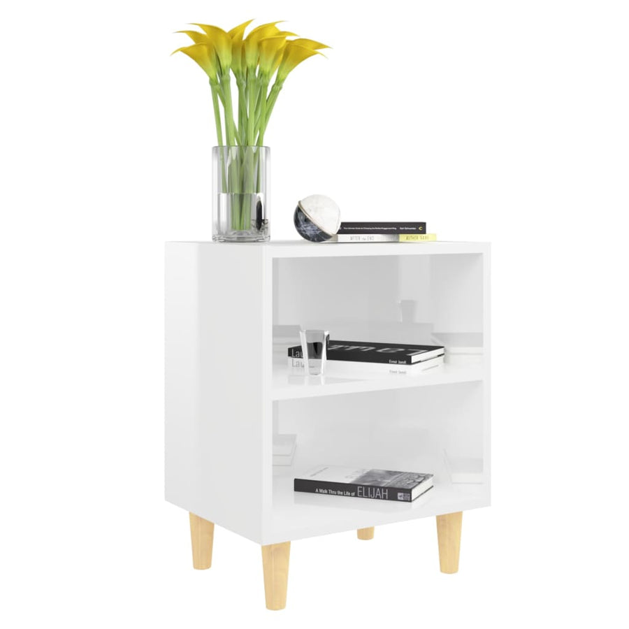Nachtkastjes Met Houten Poten 40X30X50 Cm 2 Hoogglans wit