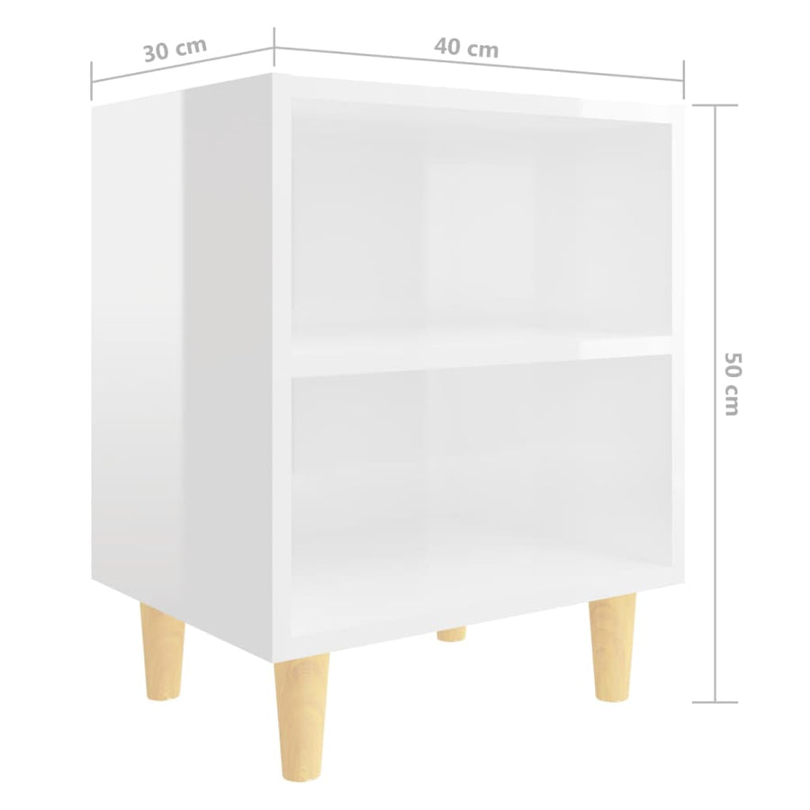 Nachtkastjes Met Houten Poten 40X30X50 Cm 2 Hoogglans wit
