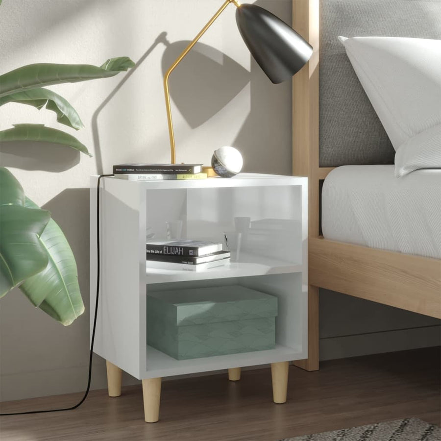 Nachtkastjes Met Houten Poten 40X30X50 Cm 2 Hoogglans wit