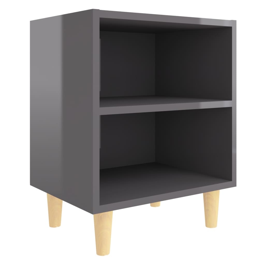 Nachtkastjes 2 st met houten poten 40x30x50 cm hoogglans grijs