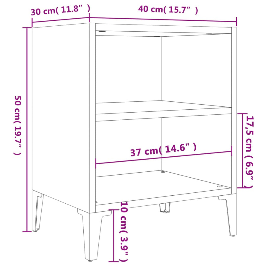 Nachtkastjes Met Metalen Poten 40X30X50 Cm 2 Wit