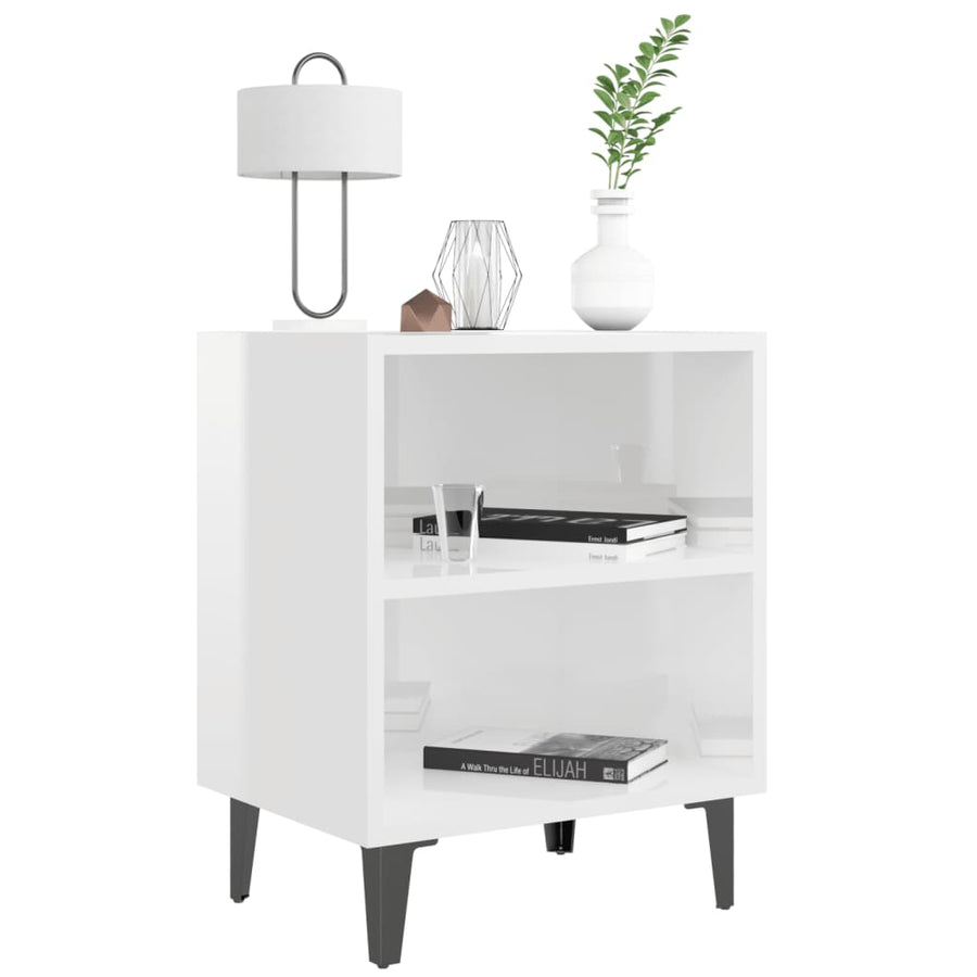 Nachtkastje Met Metalen Poten 40X30X50 Cm 1 Hoogglans wit