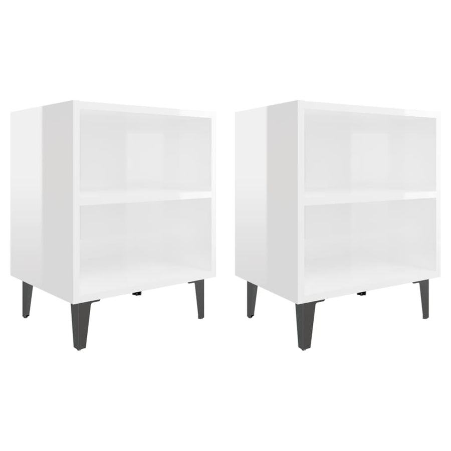 Nachtkastjes Met Metalen Poten 40X30X50 Cm 2 Hoogglans wit