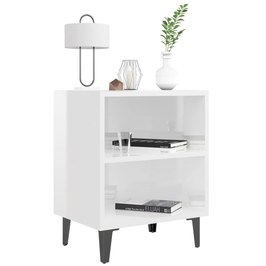 Nachtkastjes Met Metalen Poten 40X30X50 Cm 2 Hoogglans wit