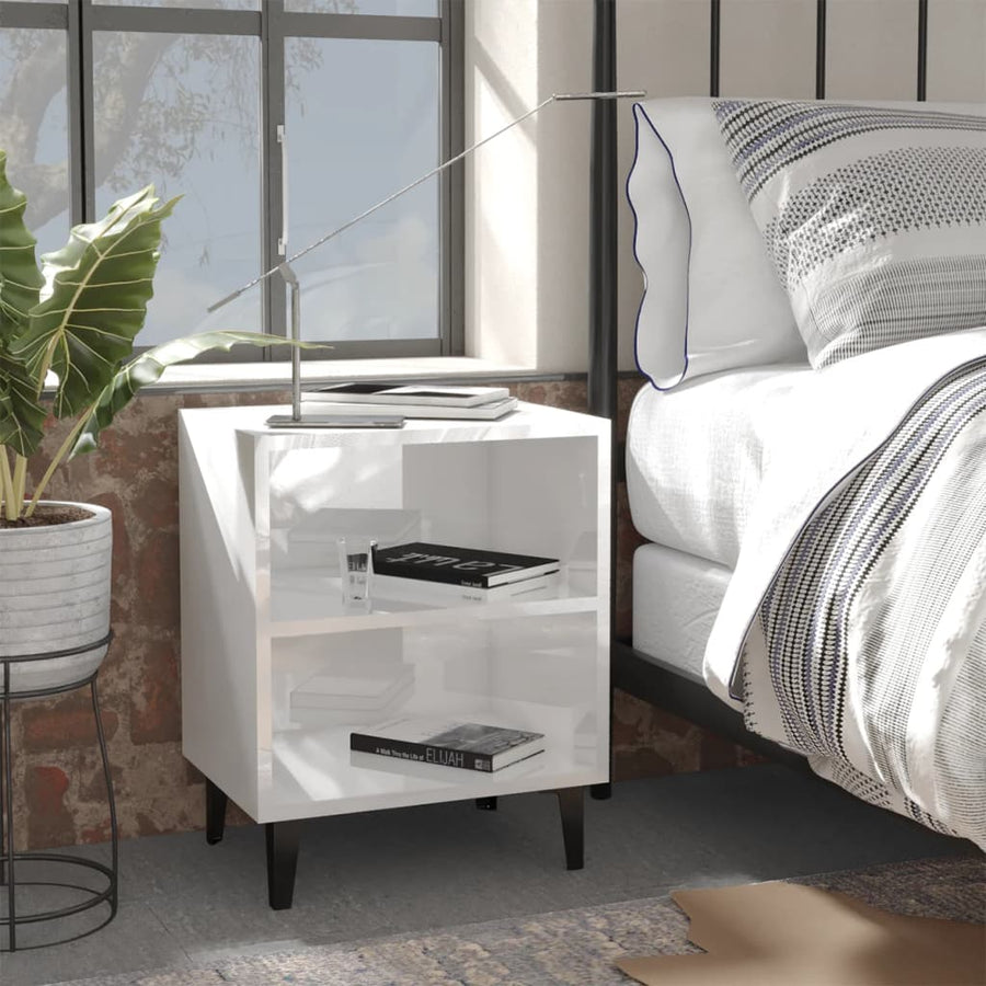 Nachtkastjes Met Metalen Poten 40X30X50 Cm 2 Hoogglans wit