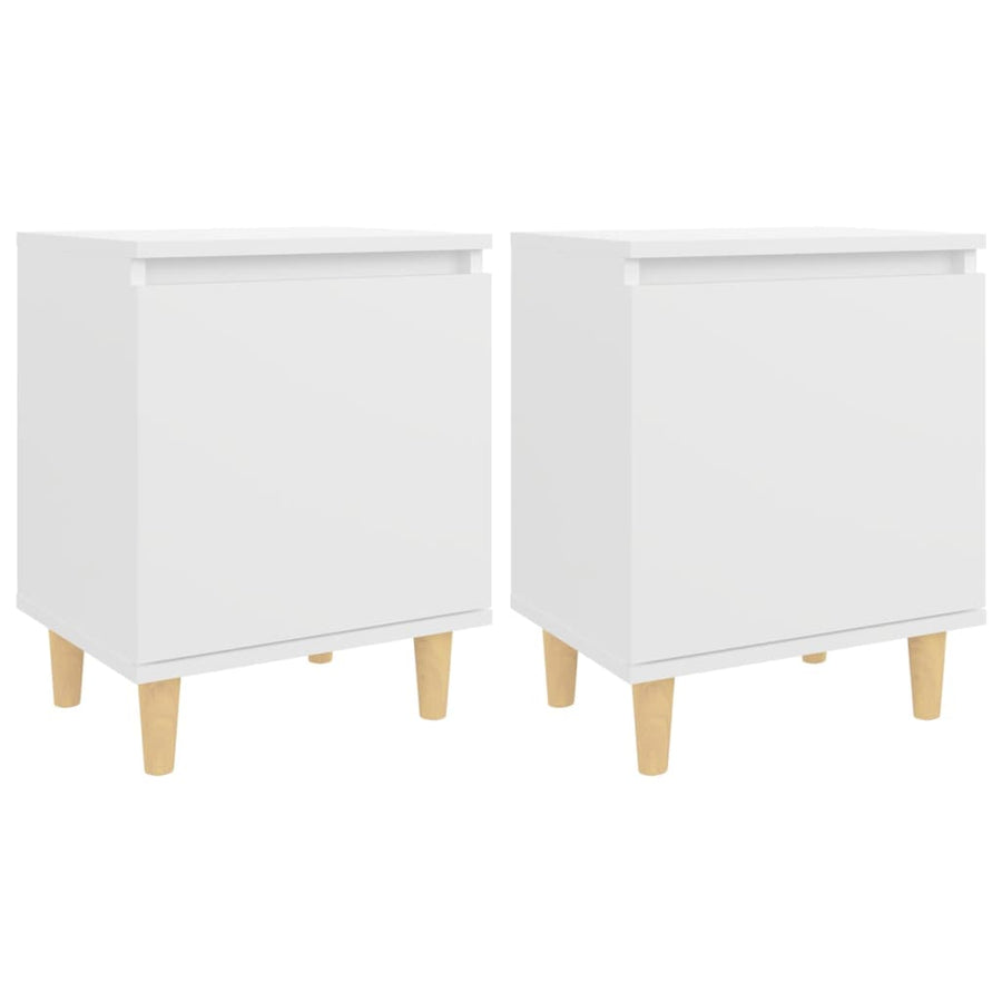 Nachtkastjes 2 st met massief houten poten 40x30x50 cm wit