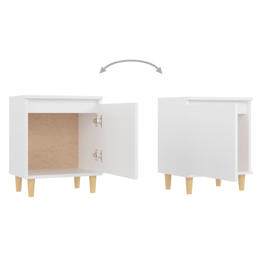 Nachtkastjes 2 st met massief houten poten 40x30x50 cm wit