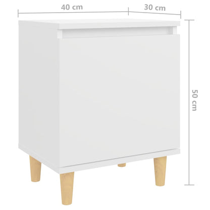 Nachtkastjes 2 st met massief houten poten 40x30x50 cm wit