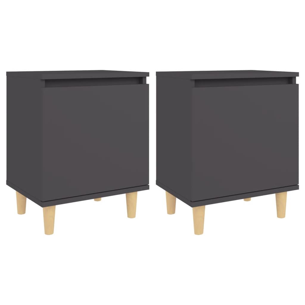 Nachtkastjes 2 st met massief houten poten 40x30x50 cm grijs