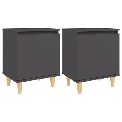 Nachtkastjes 2 st met massief houten poten 40x30x50 cm grijs