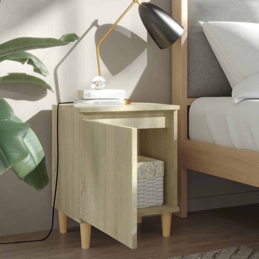 Nachtkastje Met Houten Poten 40X30X50 Cm Sonoma Eikenkleurig 1