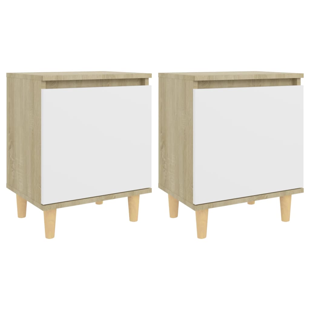 Nachtkastjes Met Houten Poten 40X30X50 Cm 2 sonoma eiken en wit